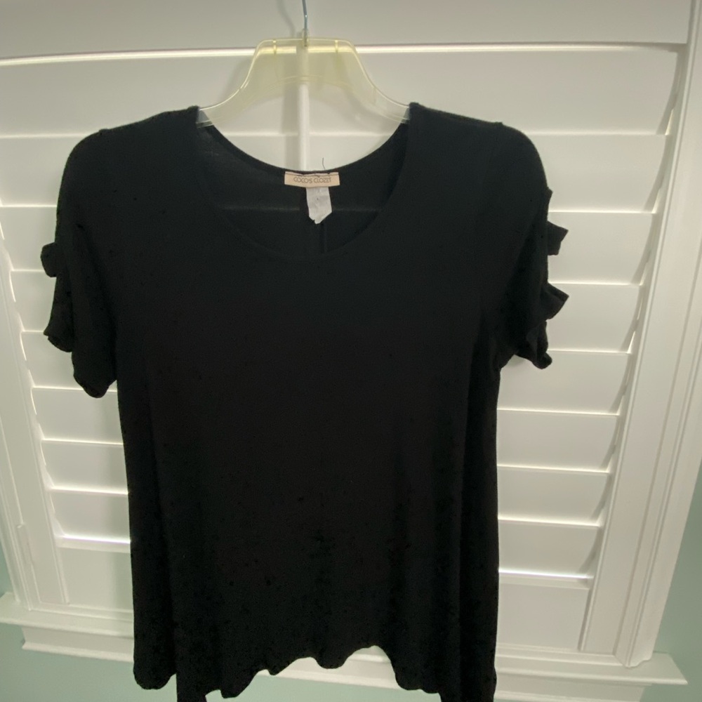 Chic Black Ruffle Sleeve Women's Tee